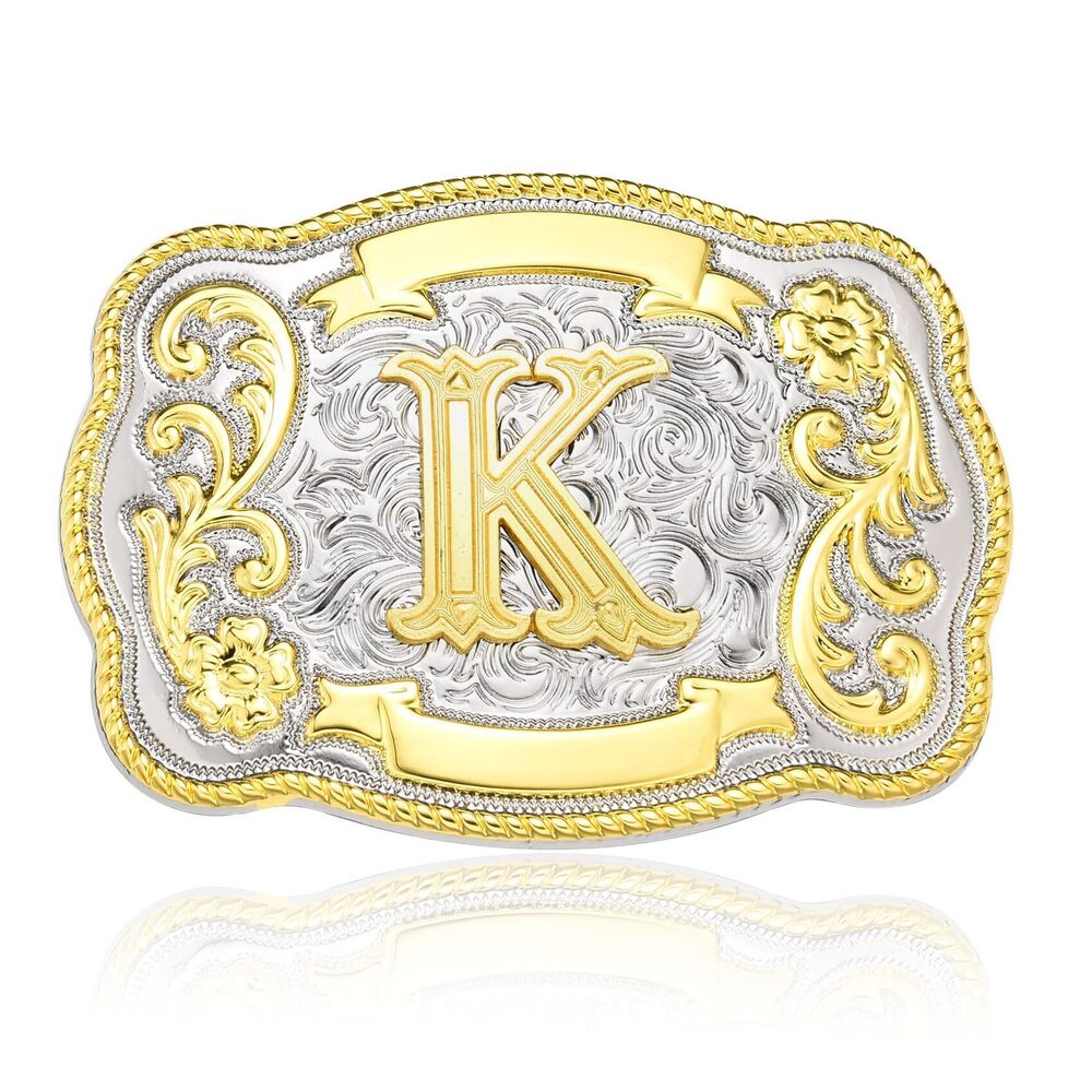 3201 Western Initial Letter ABC to XYZ Belt Buckle , Golden Capital Belt
